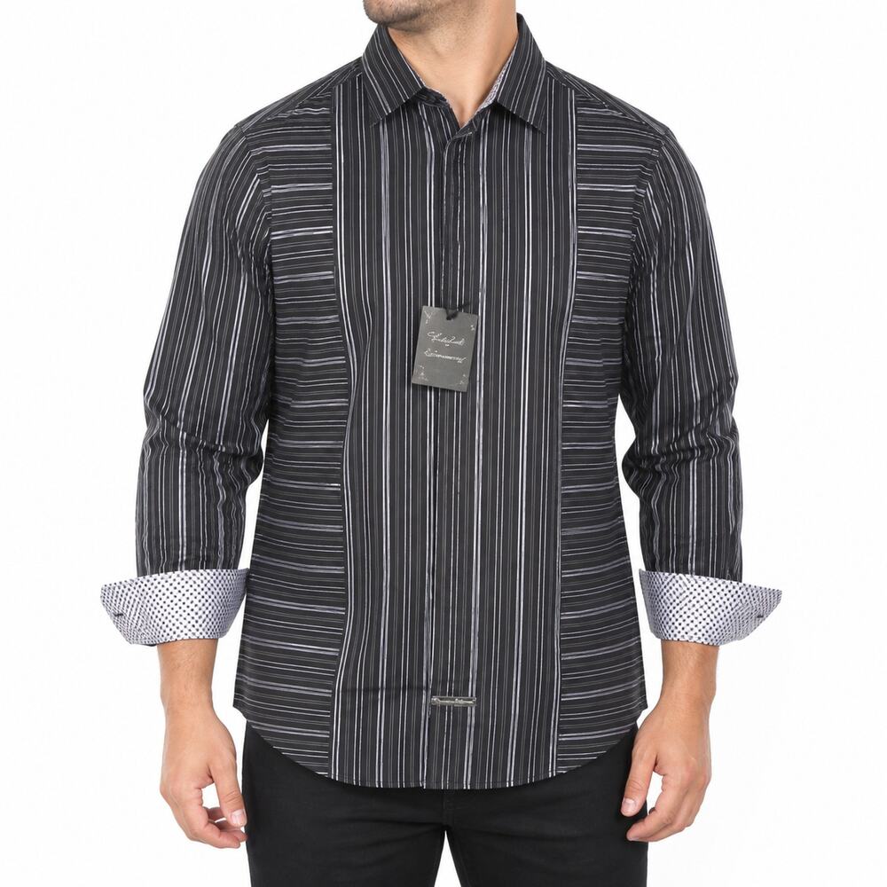 NEW English Laundry Shirt Men S Black White Arrogant Flip Cuff Concealed Button